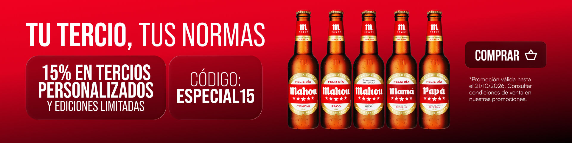 Aprovecha nuestro 15% de descuento en tercios personalizados y ediciones limitadas con el cup&oacute;n ESPECIAL15